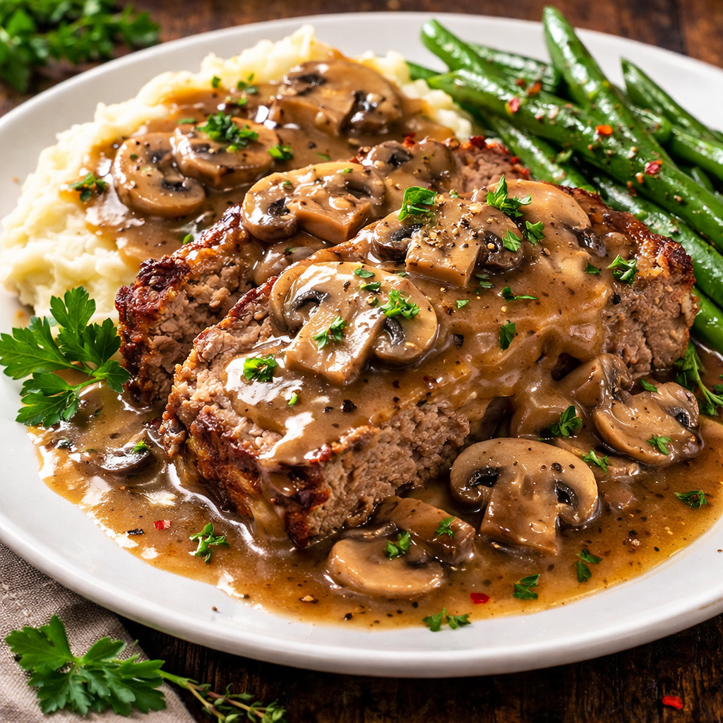 Meat Loaf with Mushroom Sauce 